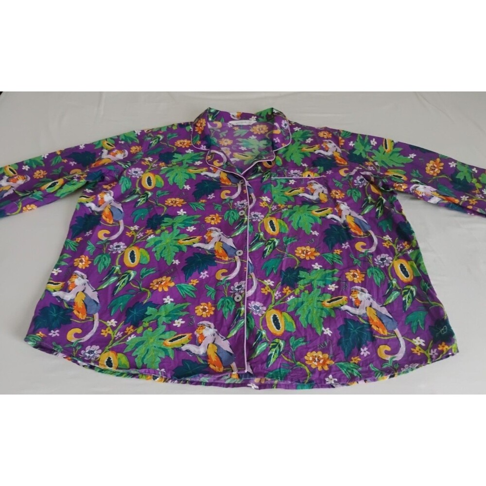 Print Fresh Pajama Top Womens Sz 3X/4X Papaya Paradise Monkey Organic Cotton EUC
